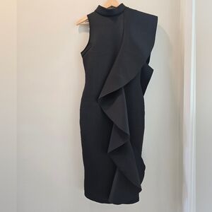 Asymmetrical One-Shoulder Black Ruffle Dress